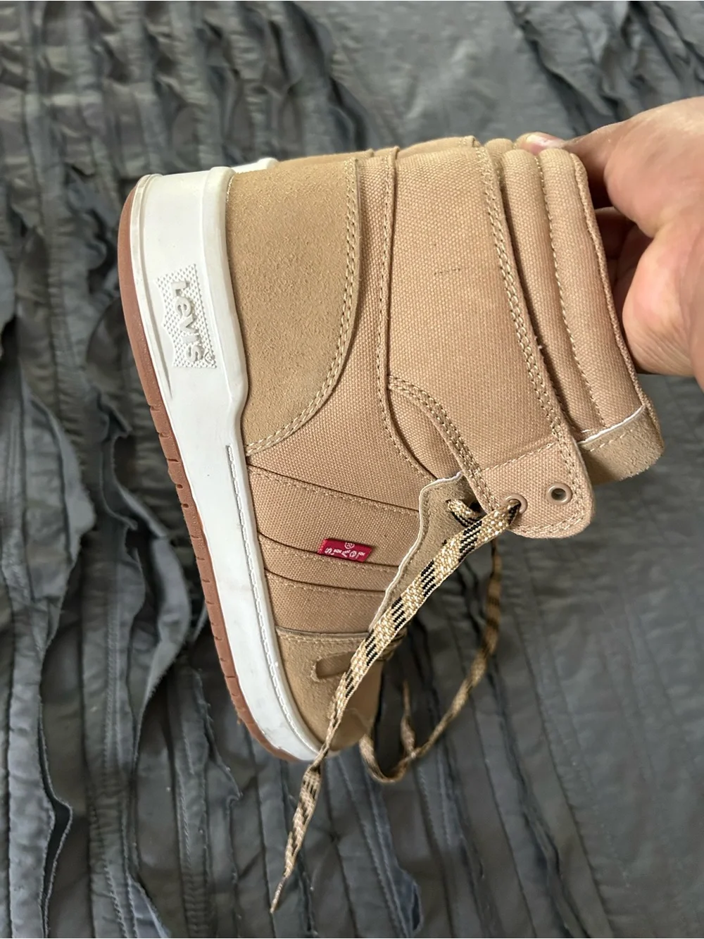 Levi's Men's Tan High-Top Sneakers with Black-Patterned Laces